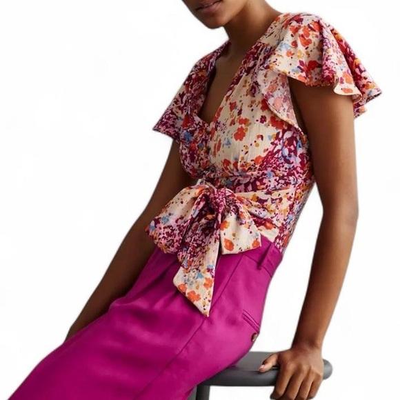 🌸Anthropologie Flutter Hem Floral Top - M🌸 - Picture 4 of 9